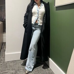 Vintage 100% Wool Black Hooded Long Full Length Coat